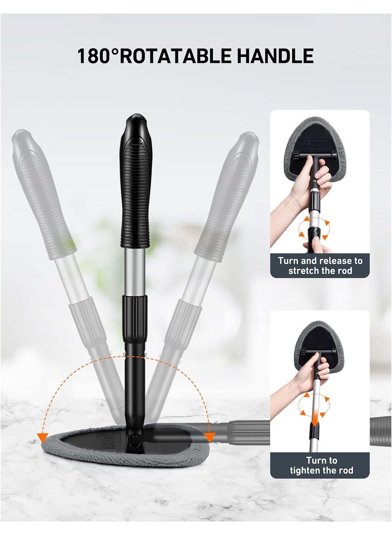 Windshield Cleaner, Microfiber Car Window Cleaner with 4 Reusable and Washable Microfiber Pads and Extendable Handle Auto Inside Glass Wiper Kit (Grey) - Image 3